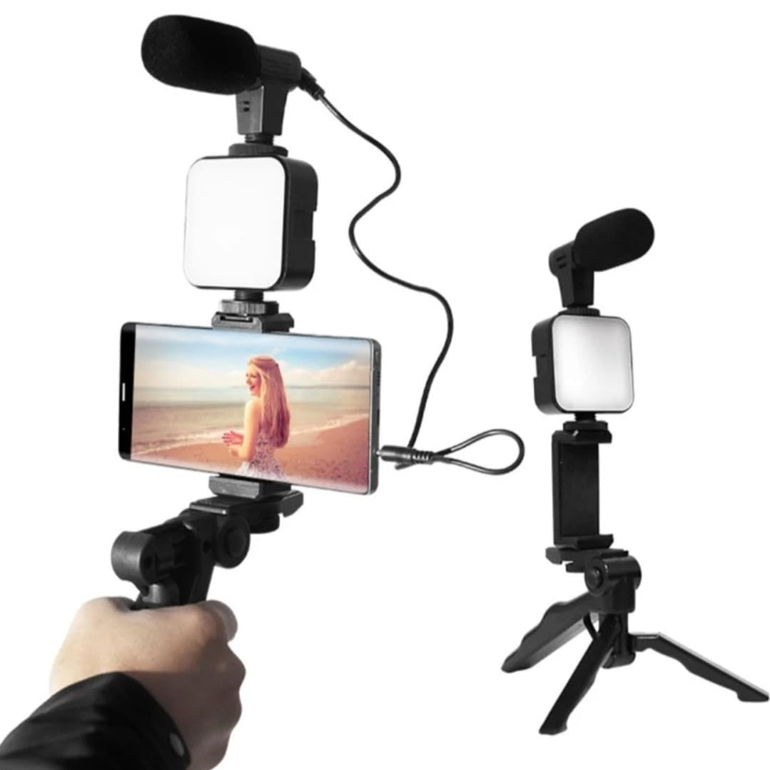 Pack Créateur Mobile 4-en-1 (Micro, LED, Trépied & Stabilisateur) : Filme comme un Pro avec ton Smartphone !