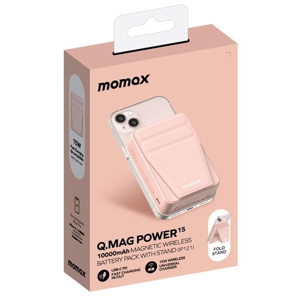 Momax Q-Mag Power  – Batterie 10 000 mAh MagSafe &amp; Sans Fil | Recharge Rapide &amp; Support Intégré