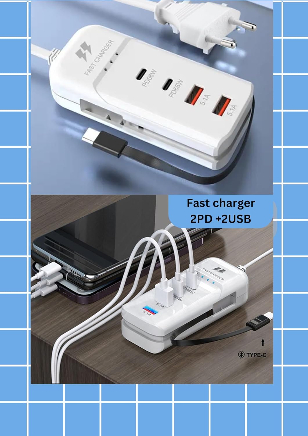 🔥Chargeur Éclair 4 en 1 | 66W Super-Charge Rapide pour Toute la Famille